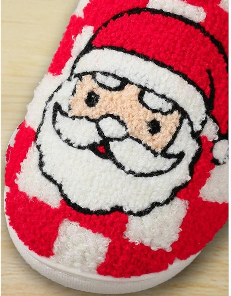 Fiery Red Checkered Santa Claus Graphic Plush Home Slippers