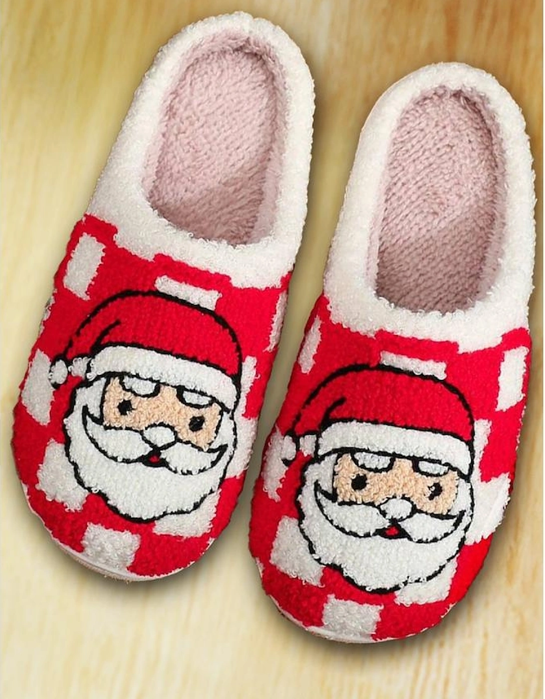 Fiery Red Checkered Santa Claus Graphic Plush Home Slippers