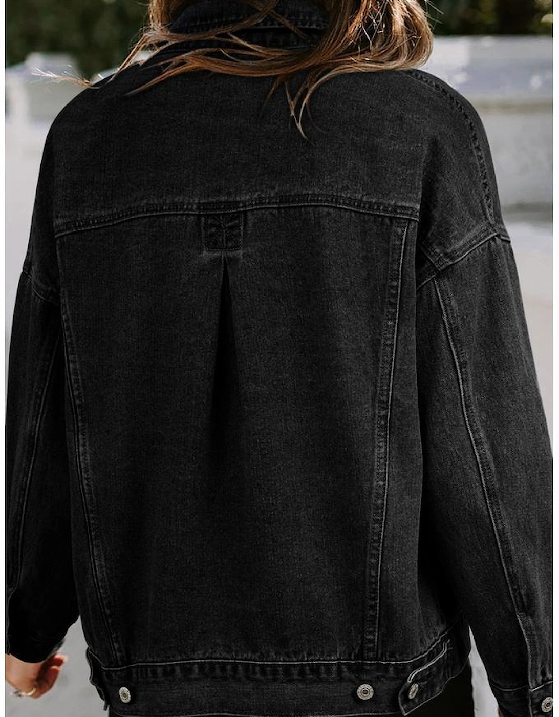 Black Washed Oversize Pocketed Denim Jacket