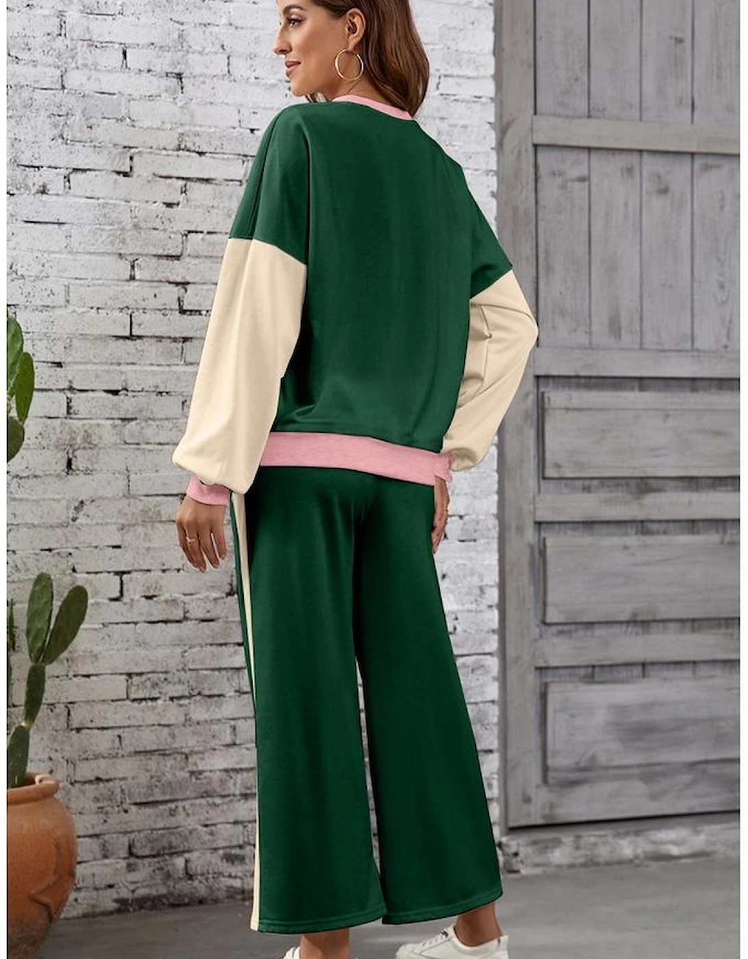 Blackish Green 2pcs Color Block Pullover Loose Pant Set, 5 of 4