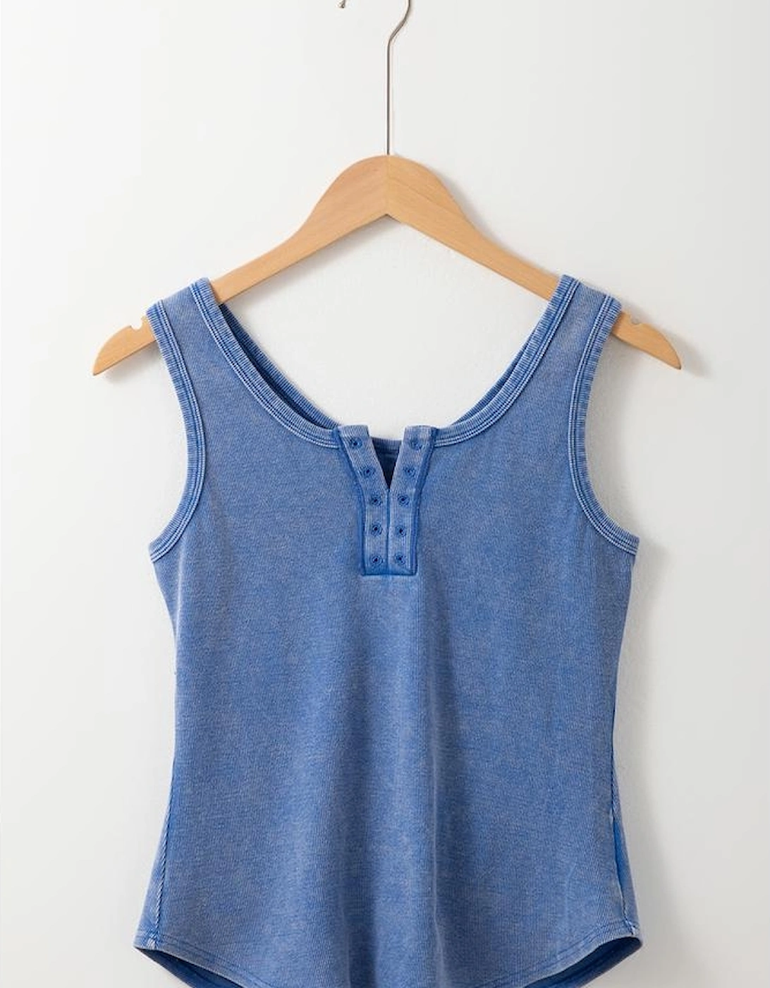 Sky Blue Mineral Wash Ribbed Notch Neck Tank Top