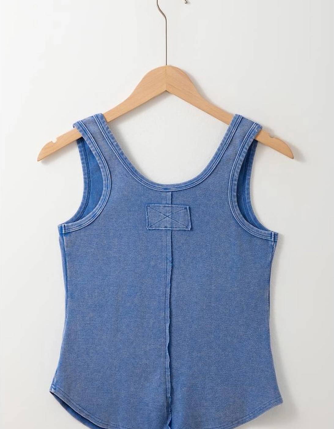 Sky Blue Mineral Wash Ribbed Notch Neck Tank Top