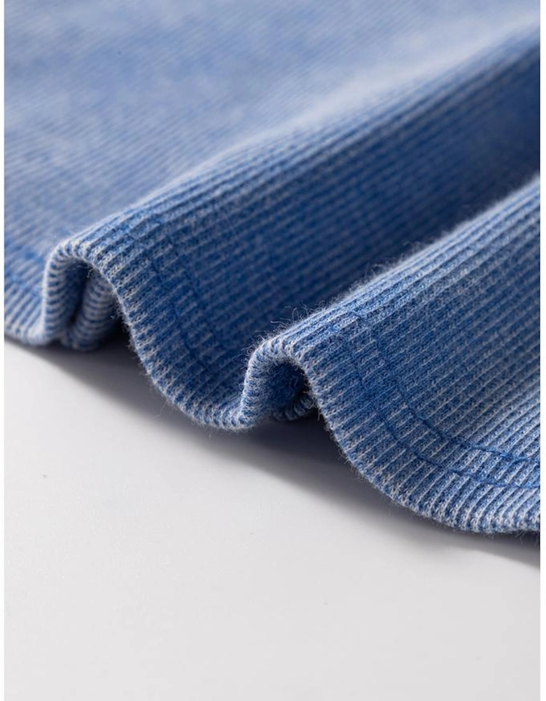 Sky Blue Mineral Wash Ribbed Notch Neck Tank Top