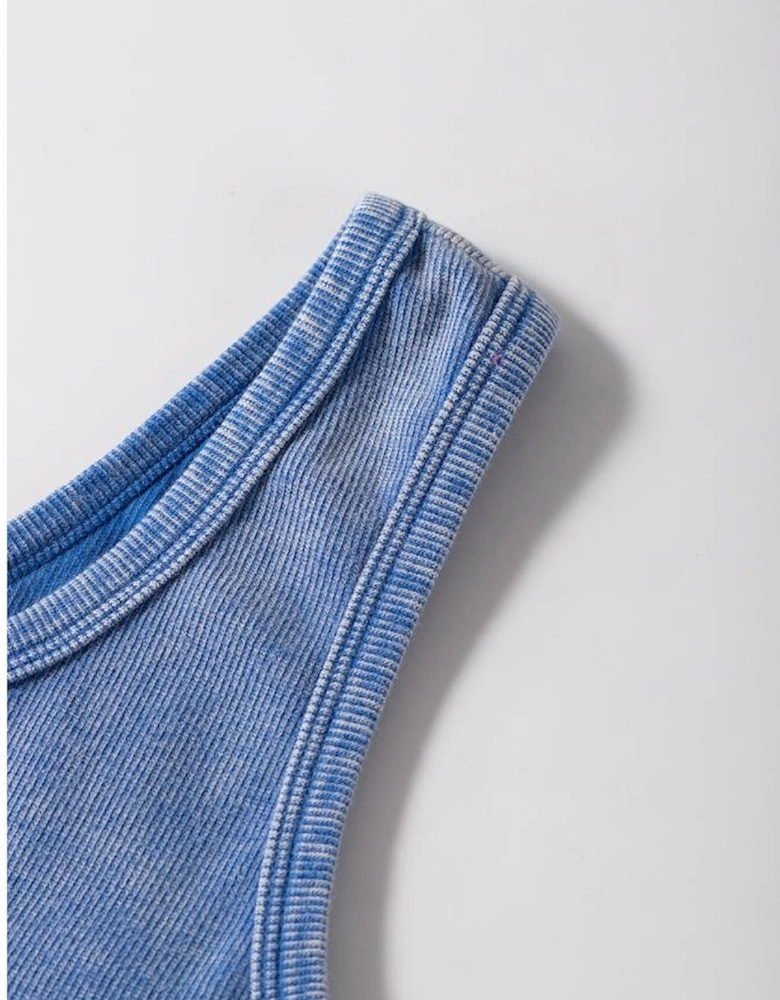 Sky Blue Mineral Wash Ribbed Notch Neck Tank Top