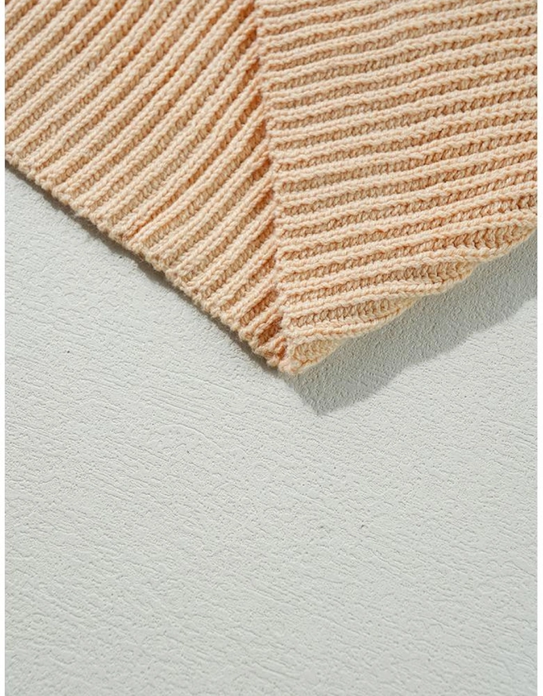 Apricot Cable Knit Drop Shoulder Side Slits Loose Sweater