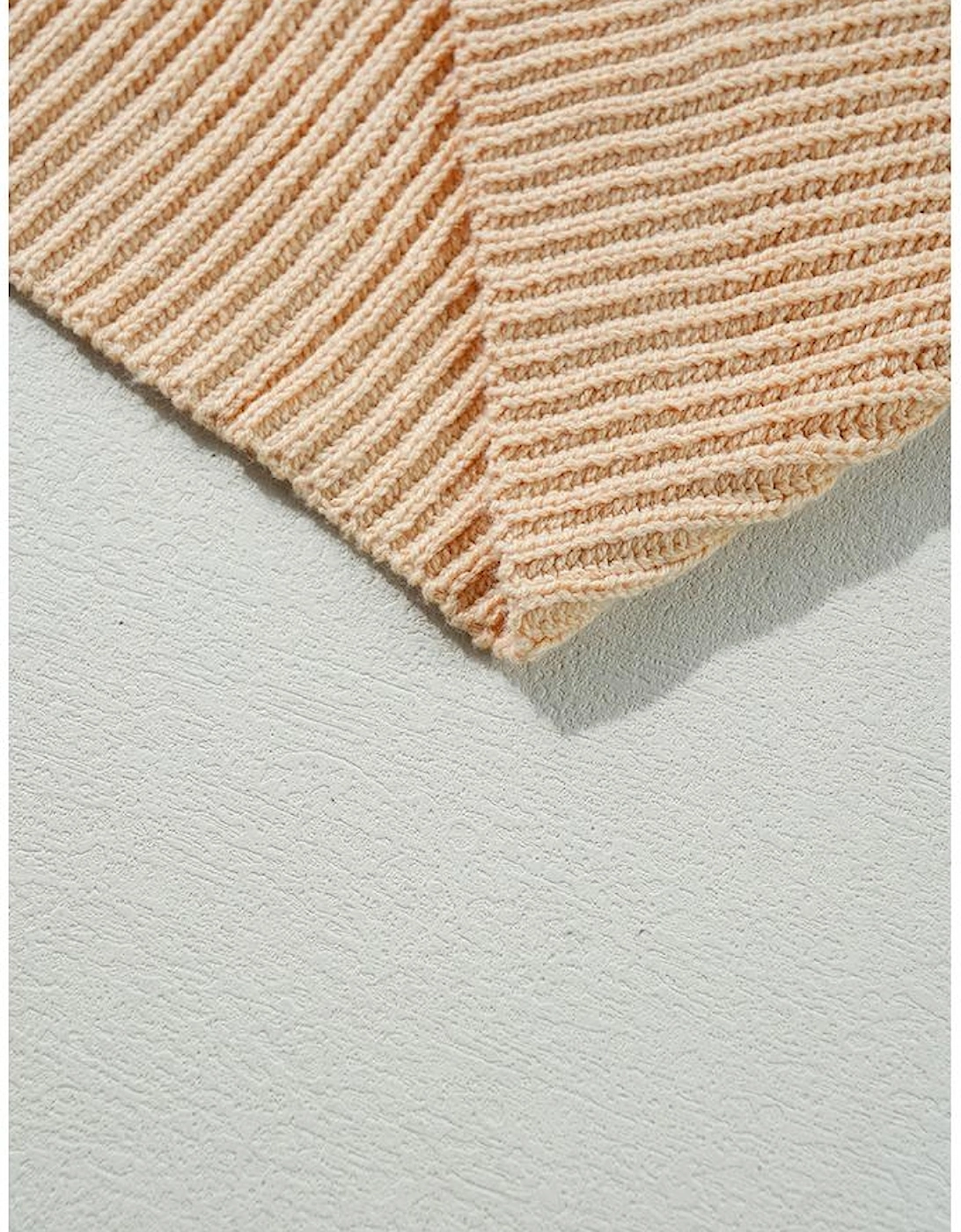 Apricot Cable Knit Drop Shoulder Side Slits Loose Sweater
