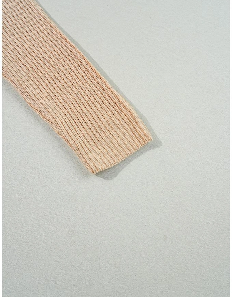 Apricot Cable Knit Drop Shoulder Side Slits Loose Sweater