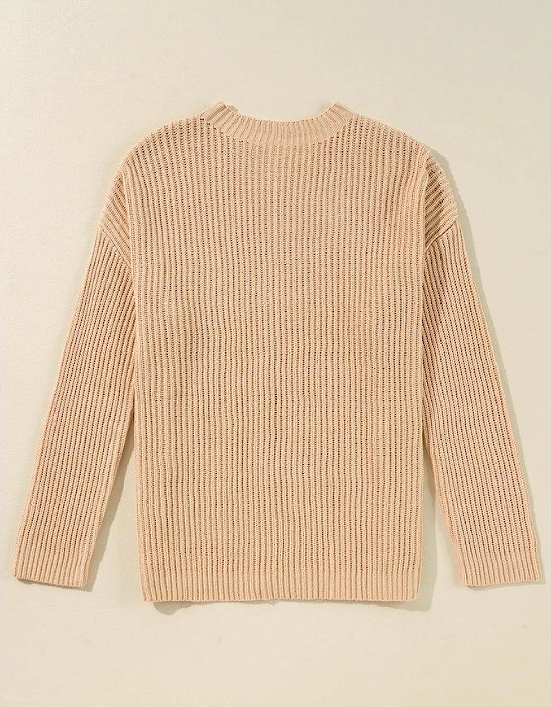 Apricot Cable Knit Drop Shoulder Side Slits Loose Sweater