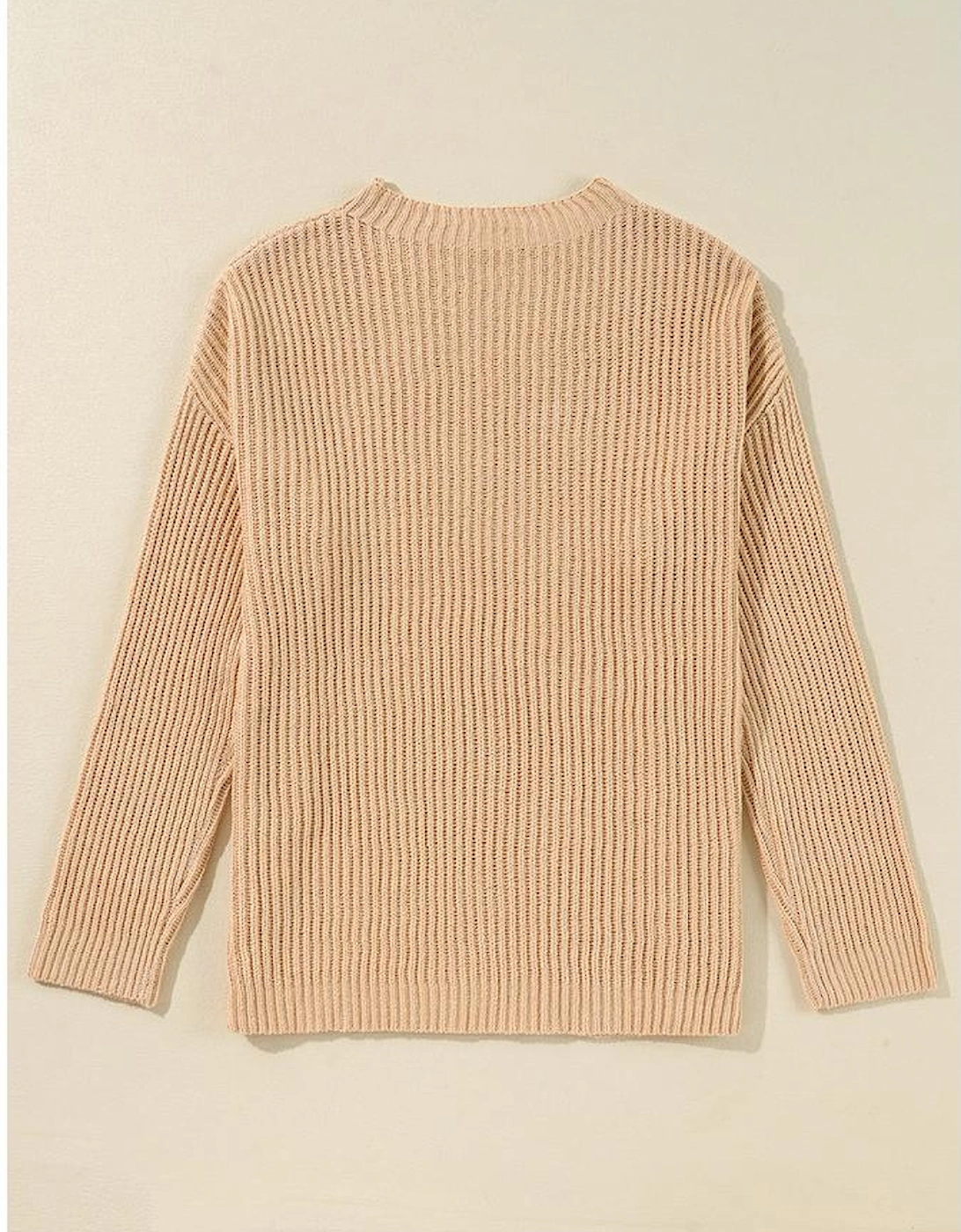 Apricot Cable Knit Drop Shoulder Side Slits Loose Sweater