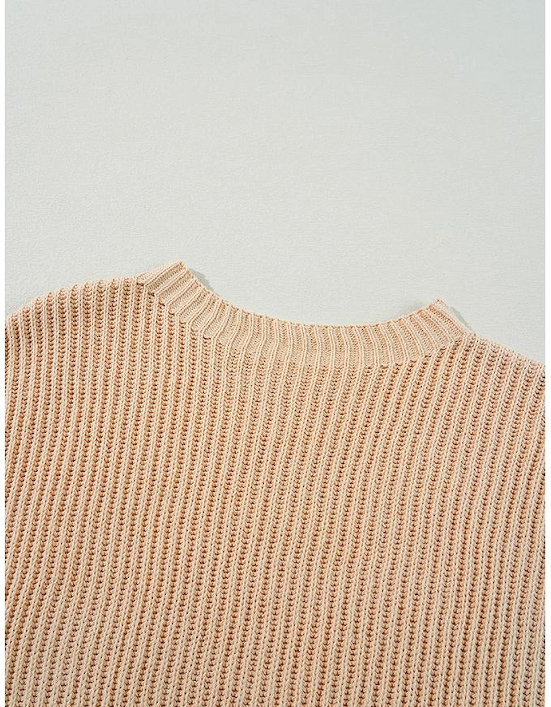 Apricot Cable Knit Drop Shoulder Side Slits Loose Sweater
