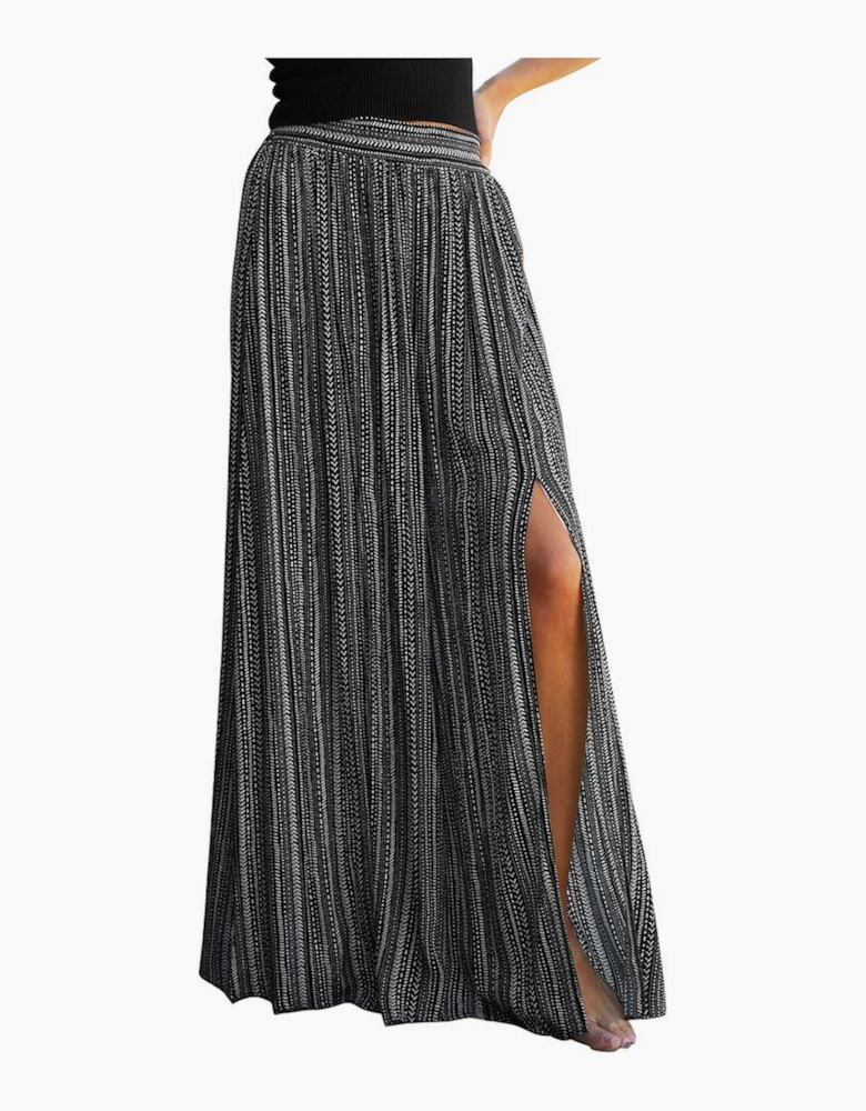 Black Printed Striped Printed Slit Wide Leg High Waist Pants