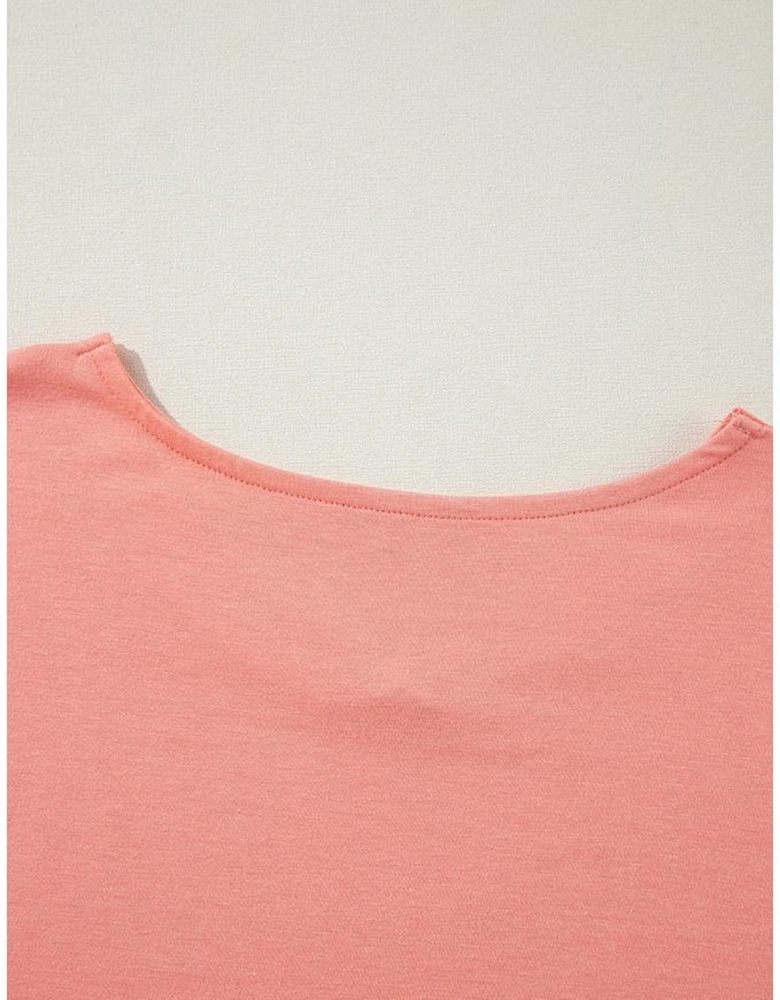 Grapefruit Orange Contrast Color Patchwork Oversized Side Split Top