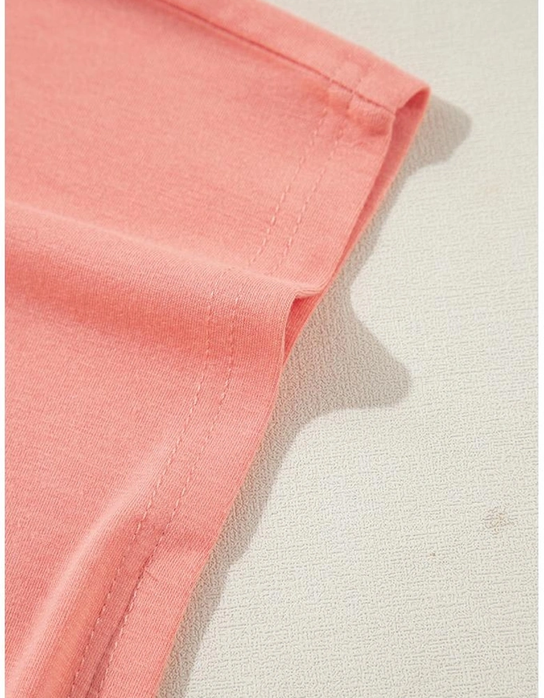 Grapefruit Orange Contrast Color Patchwork Oversized Side Split Top