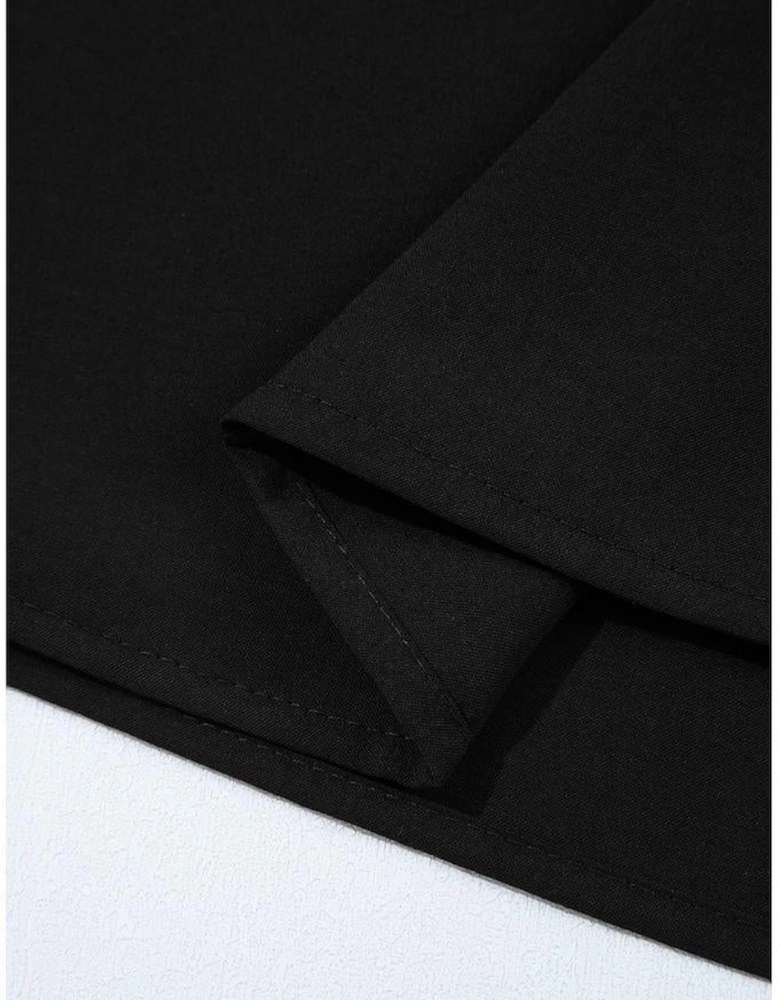 Black Bow Decor Puff Sleeve Split Neck Blouse