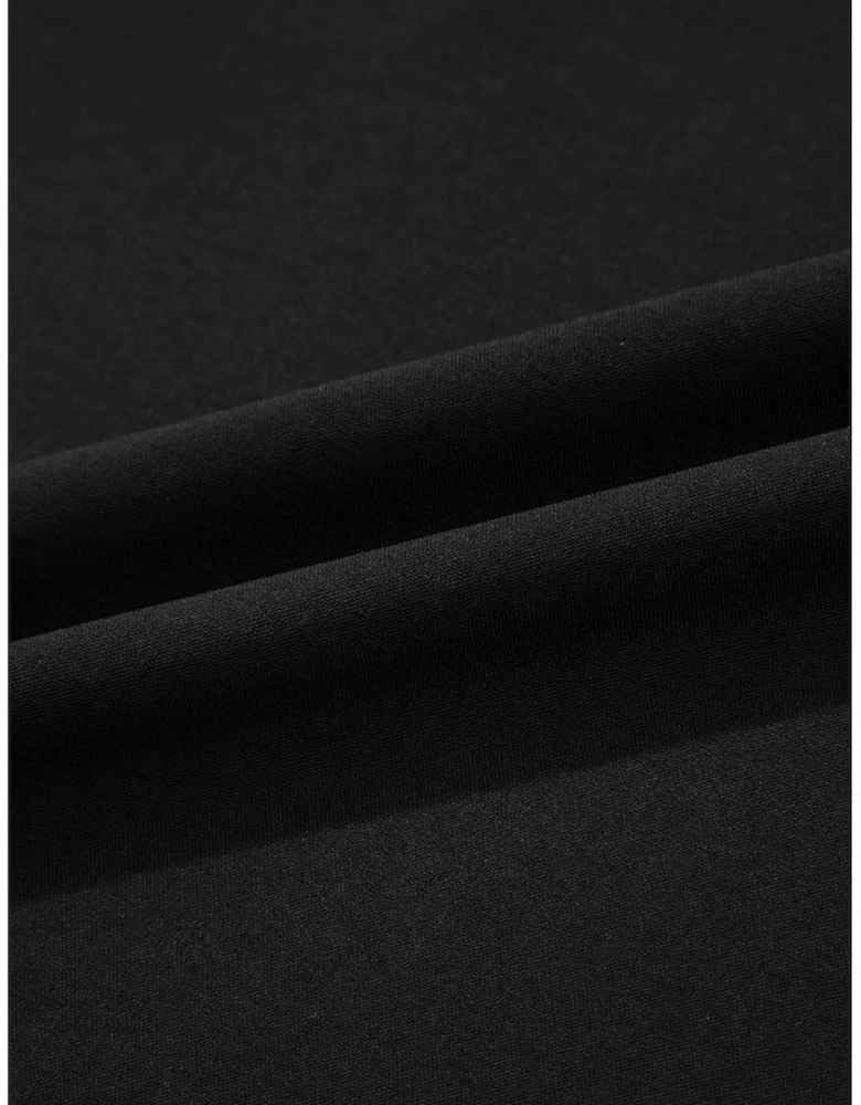 Black Bow Decor Puff Sleeve Split Neck Blouse