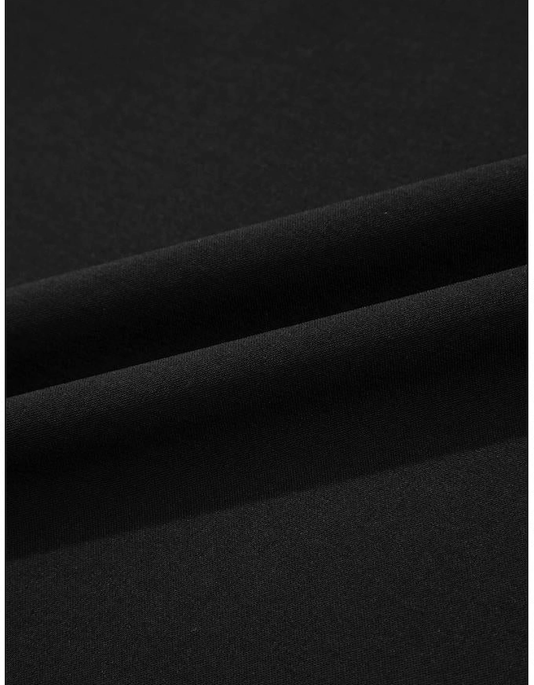 Black Bow Decor Puff Sleeve Split Neck Blouse