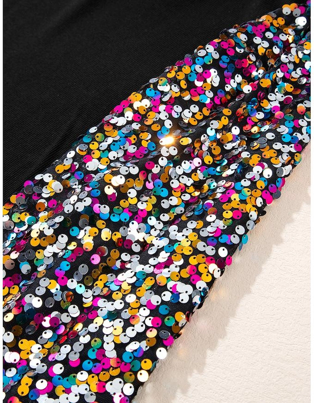 Black Sequin Bishop Sleeve U Neck Mini Sweater Dress