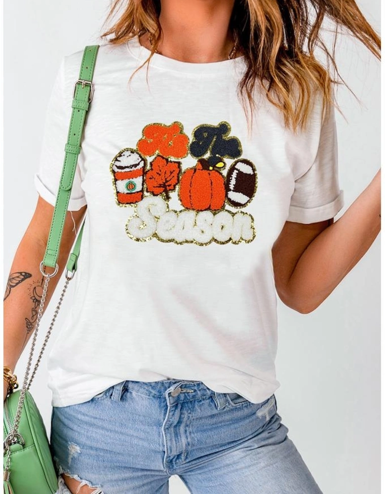 White Tis The Season Pumpkin Spice Latte Lover Graphic Crewneck T Shirt