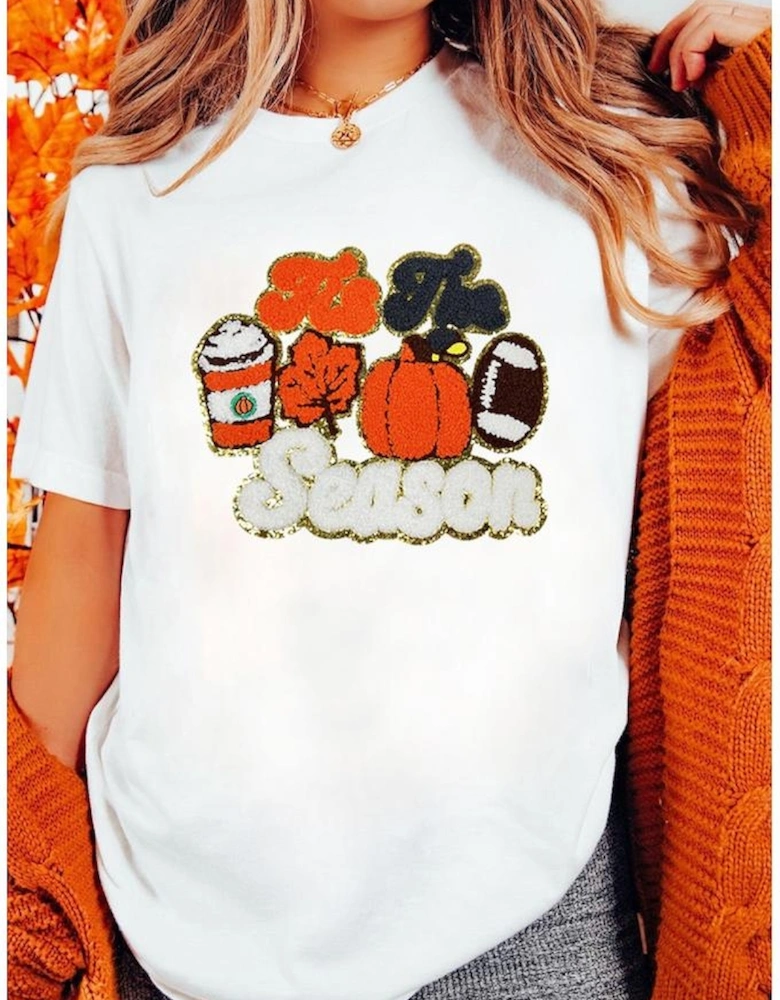 White Tis The Season Pumpkin Spice Latte Lover Graphic Crewneck T Shirt