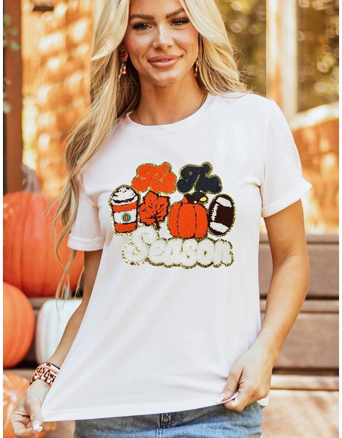 White Tis The Season Pumpkin Spice Latte Lover Graphic Crewneck T Shirt