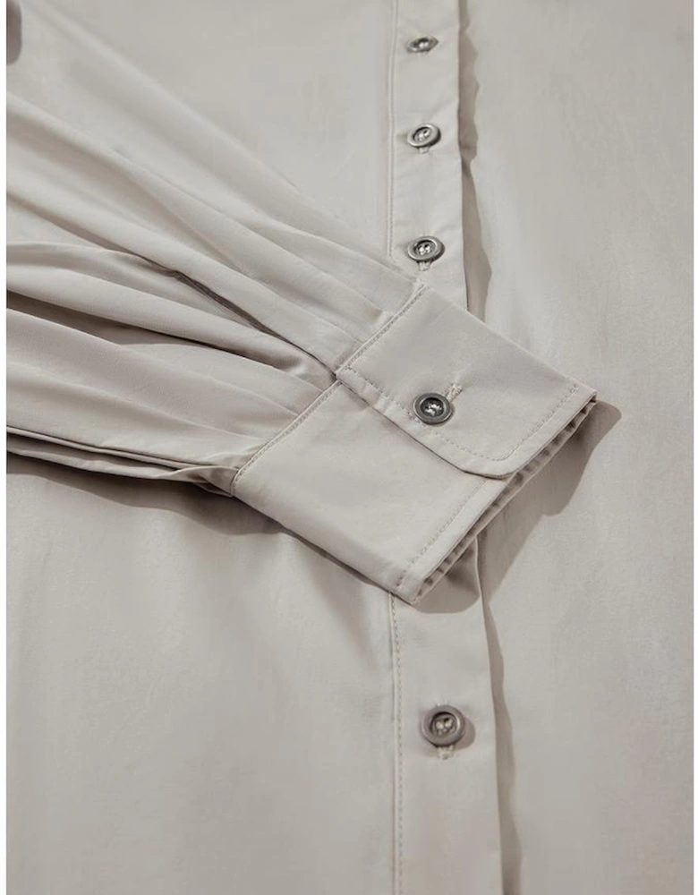 High Solid Color Balloon Sleeve Side Slits Loose Fit Shirt