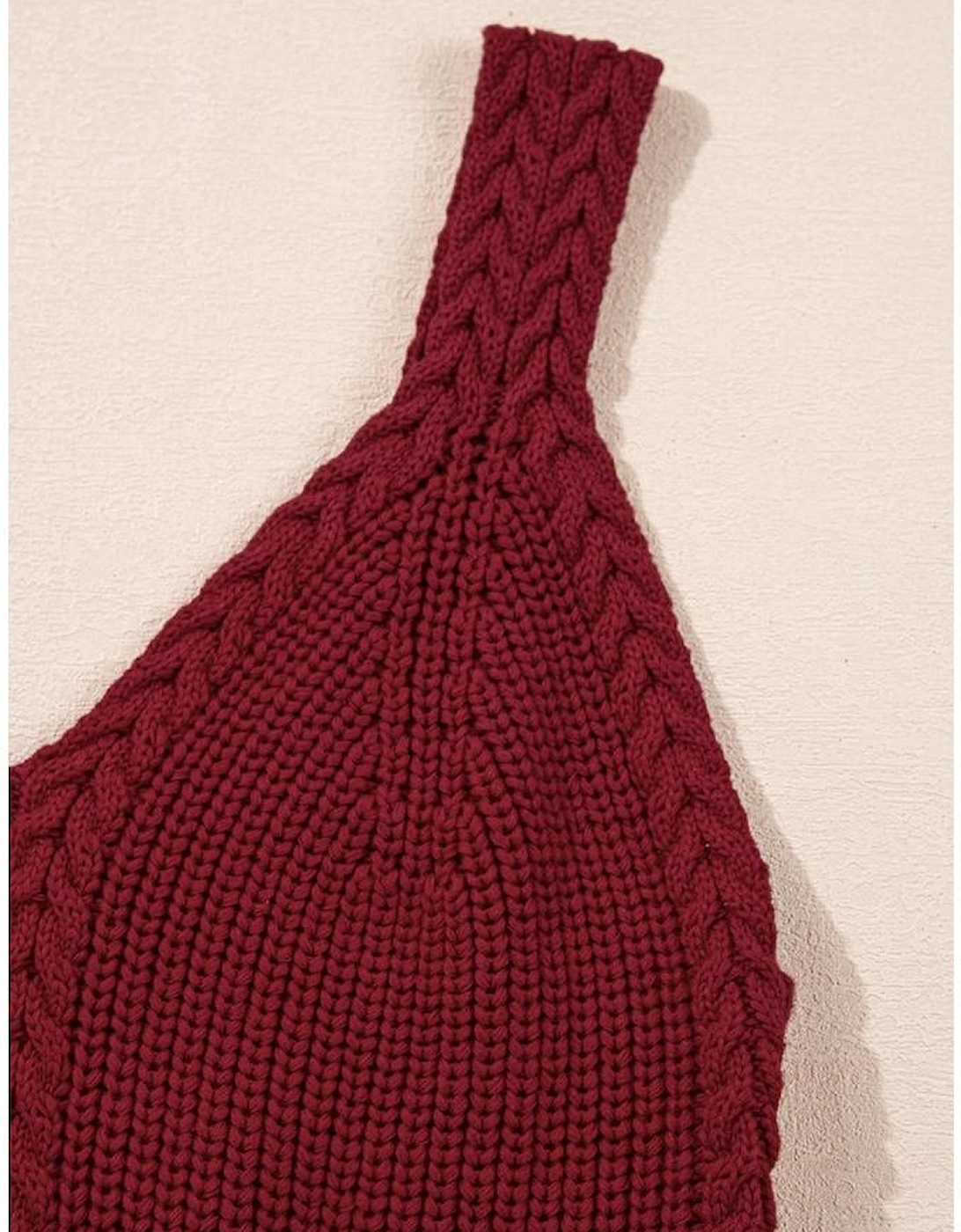 Burgundy Cable Knit Pointelle Slim Fit V Neck Sweater Vest