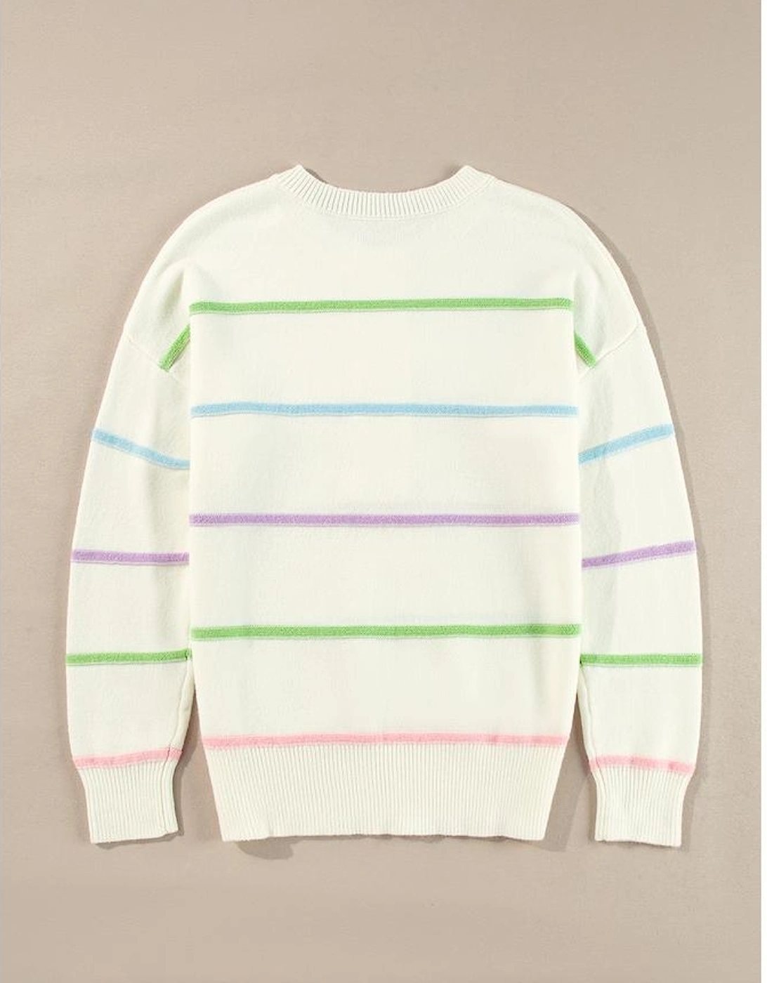 White Rainbow Stripes Drop Shoulder Baggy Henley Sweater