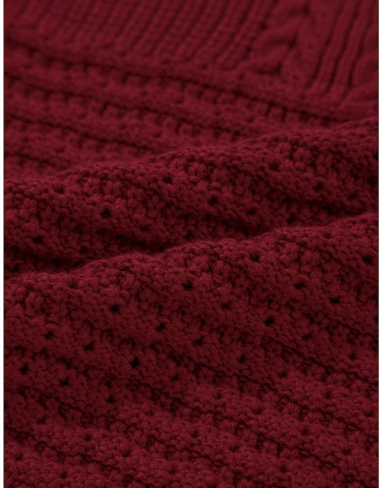 Burgundy Cable Knit Pointelle Slim Fit V Neck Sweater Vest