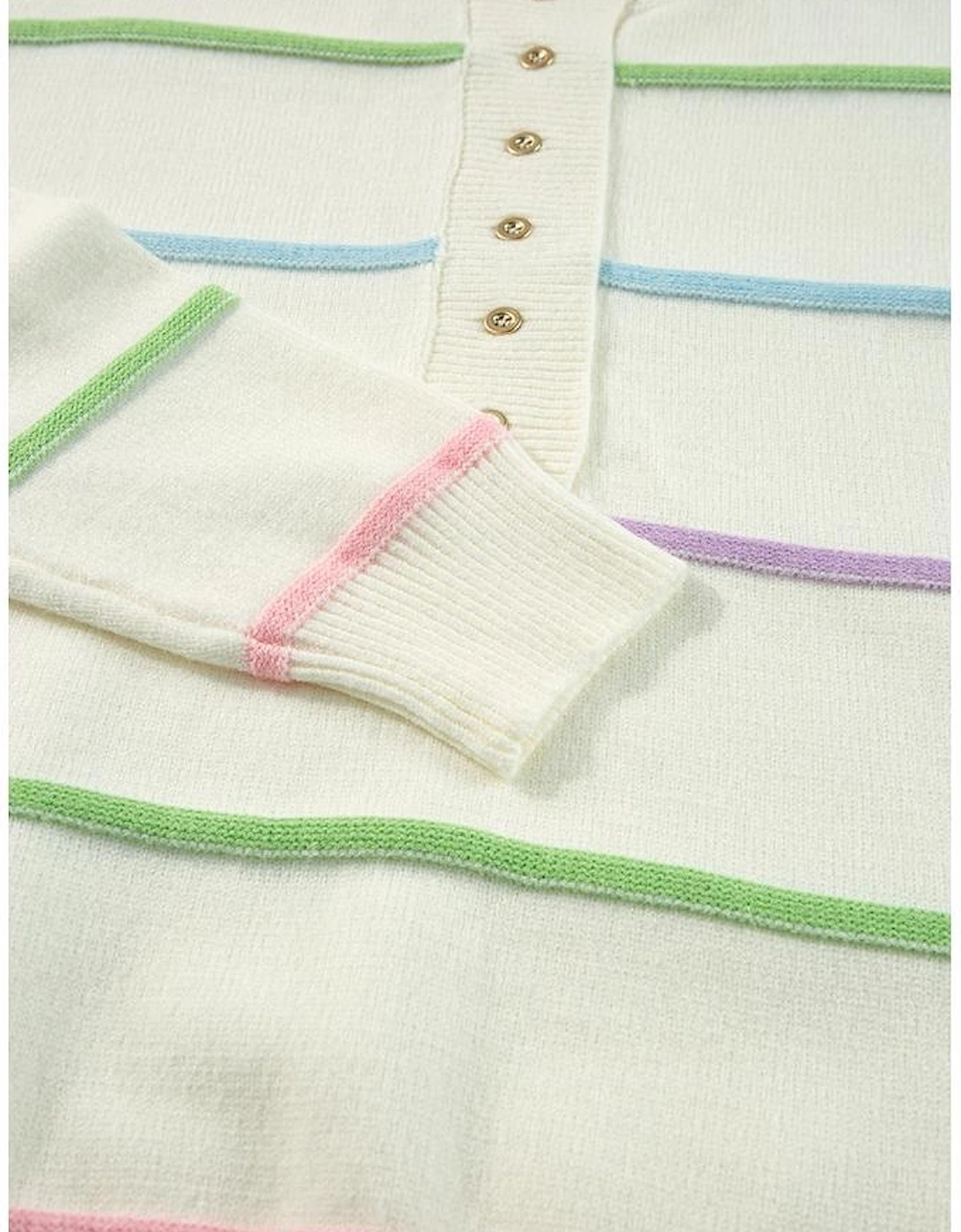 White Rainbow Stripes Drop Shoulder Baggy Henley Sweater