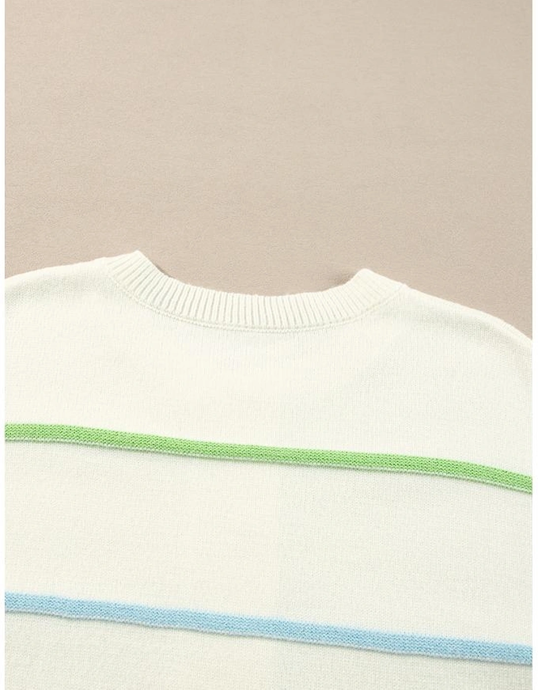 White Rainbow Stripes Drop Shoulder Baggy Henley Sweater