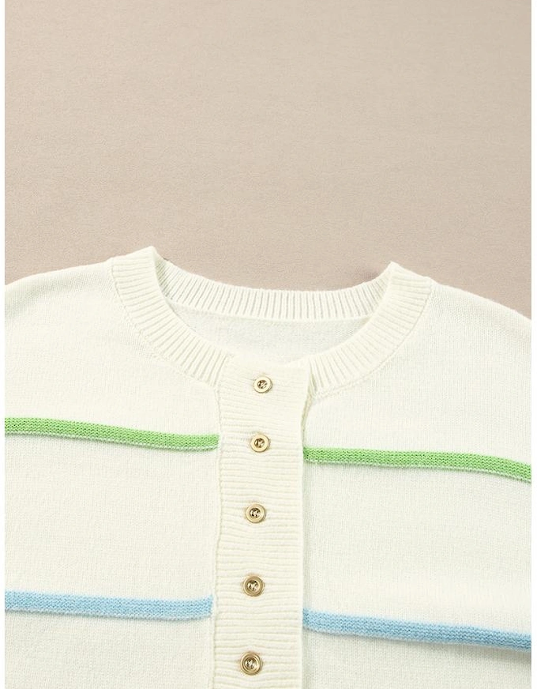 White Rainbow Stripes Drop Shoulder Baggy Henley Sweater