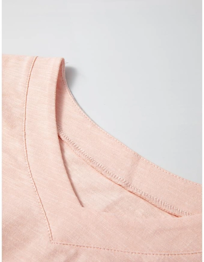 Pink Flower Patchwork Exposed Seam Oversized High Low Top