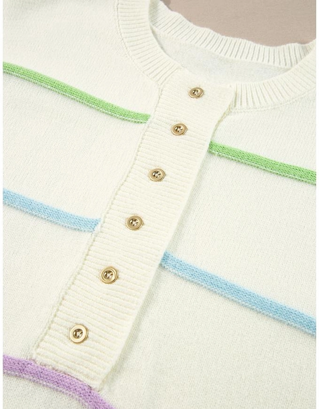 White Rainbow Stripes Drop Shoulder Baggy Henley Sweater