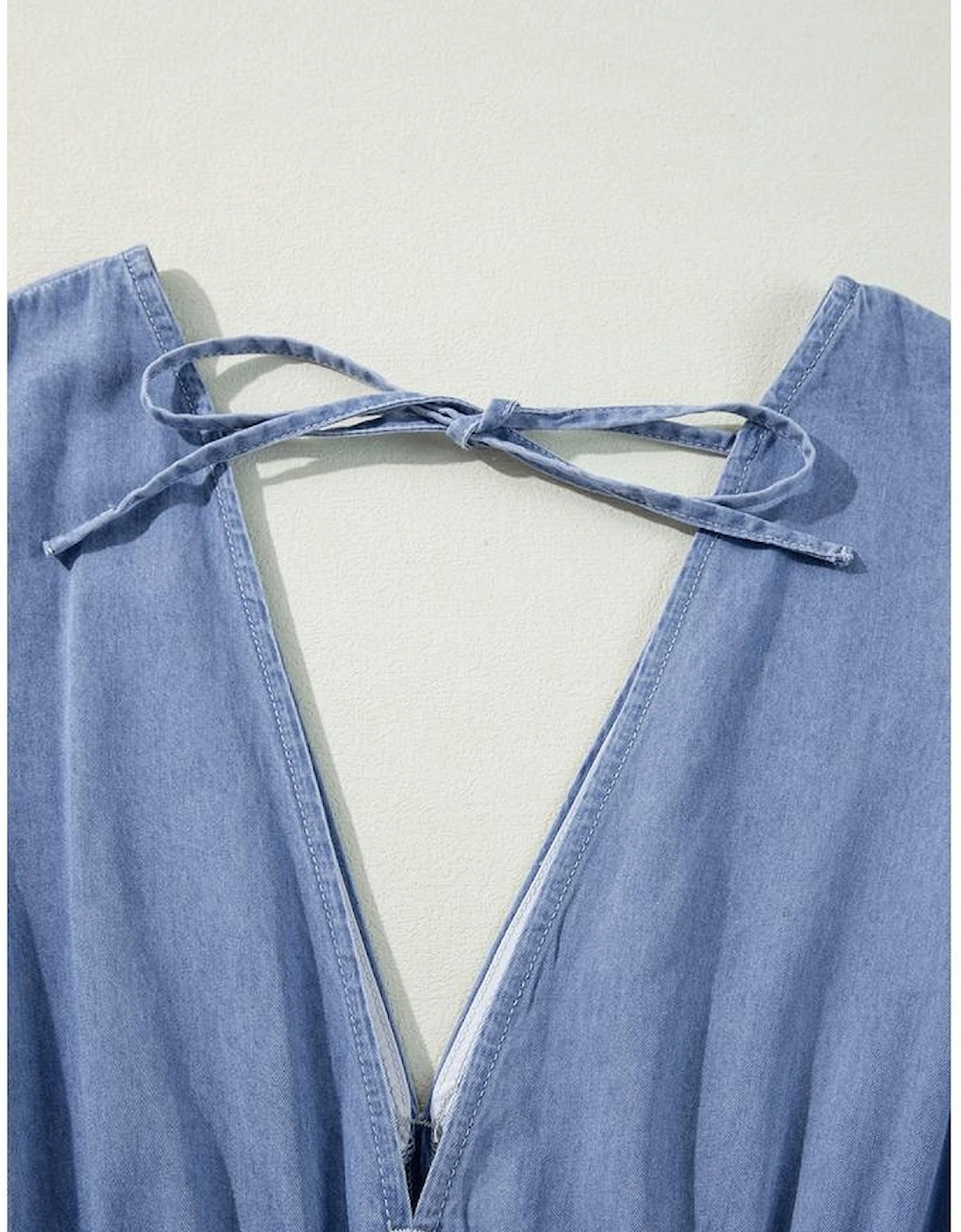 Myosotis Chambray Deep V Neck Bracelet Sleeve Maxi Dress