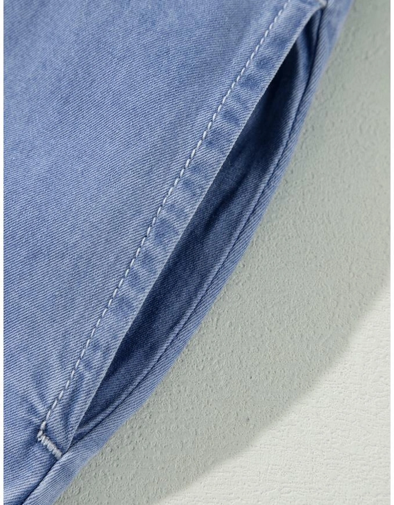 Myosotis Chambray Deep V Neck Bracelet Sleeve Maxi Dress