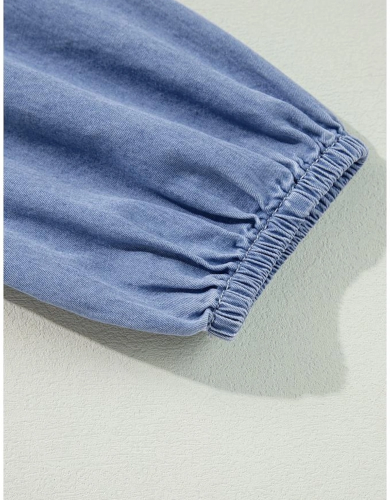 Myosotis Chambray Deep V Neck Bracelet Sleeve Maxi Dress