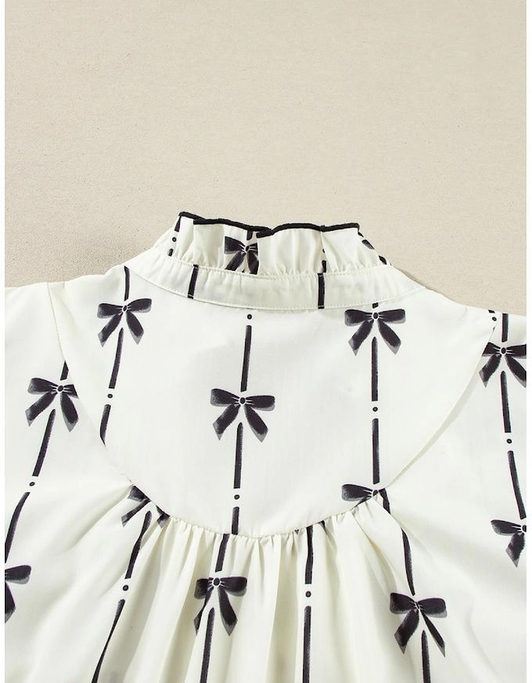 Apricot Bow Printed Puff Sleeve Ruffled Plus Size Mini Dress