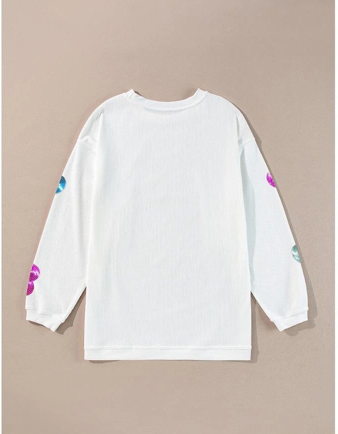 White Valentines Slogan Heart Sequin Corded Baggy Sweatshirt, 9 of 8
