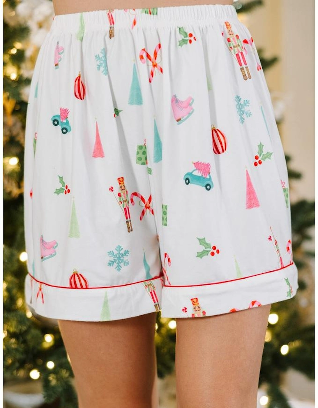 White Christmas Print Short Sleeve Shirt and Shorts Pajama Set, 16 of 15