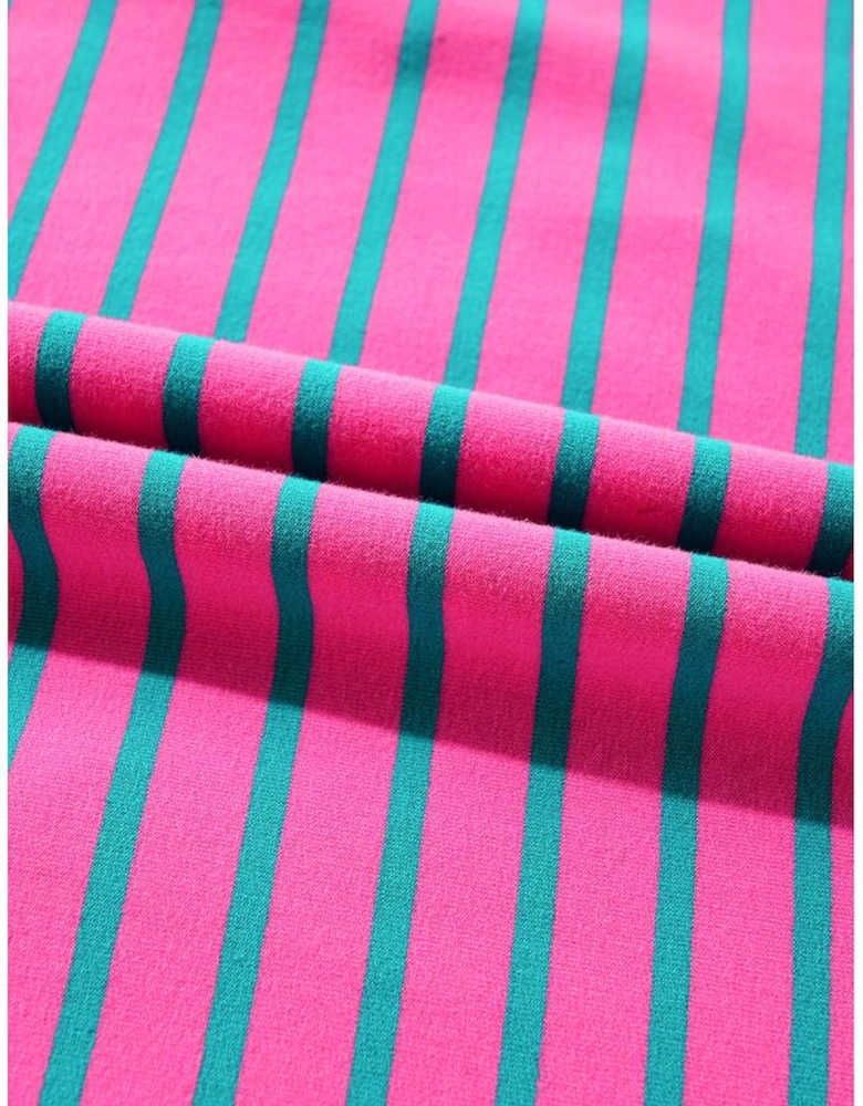 Azura Exchange Pink Stripe Collared V Neck Puff Sleeve T Shirt Dress