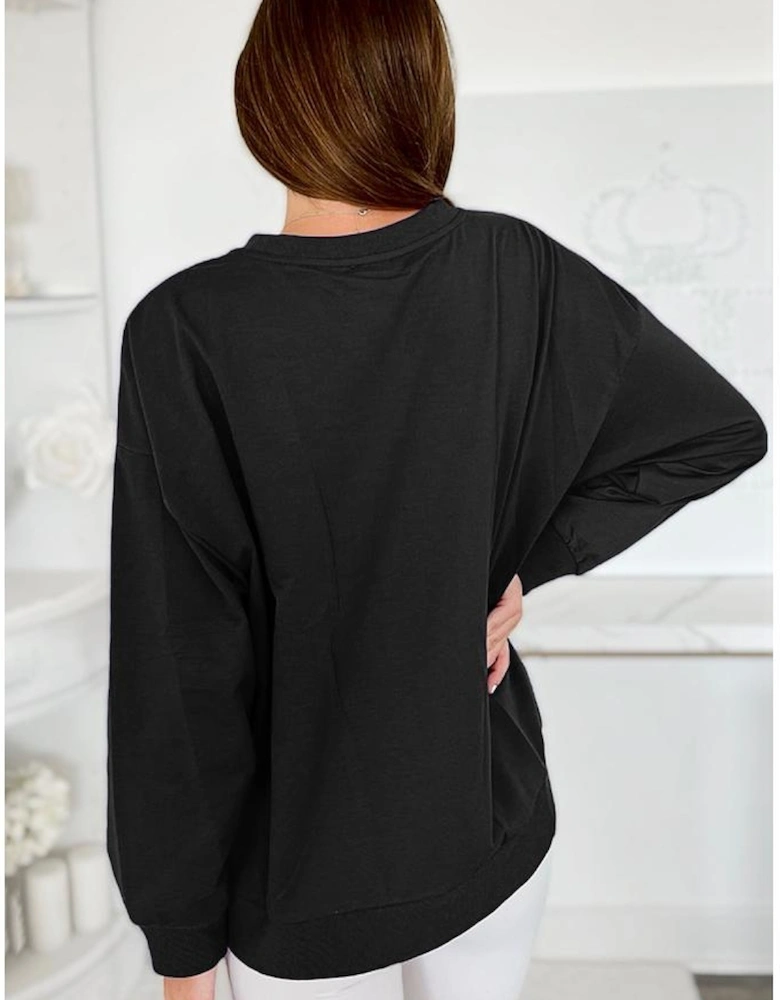 Black Tinsel Game Day Drop Shoulder Graphic Sweatshirt