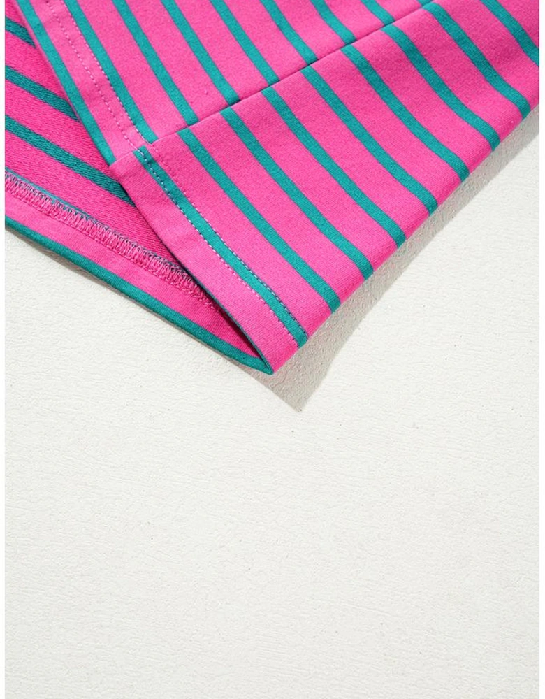 Azura Exchange Pink Stripe Collared V Neck Puff Sleeve T Shirt Dress