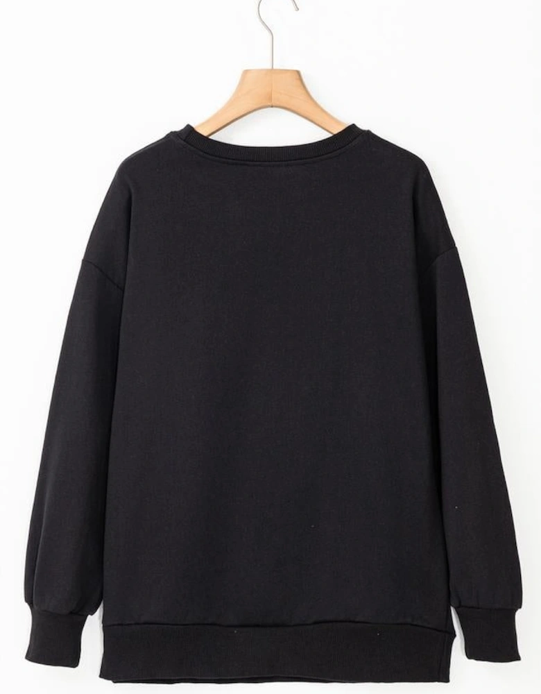 Black Tinsel Game Day Drop Shoulder Graphic Sweatshirt