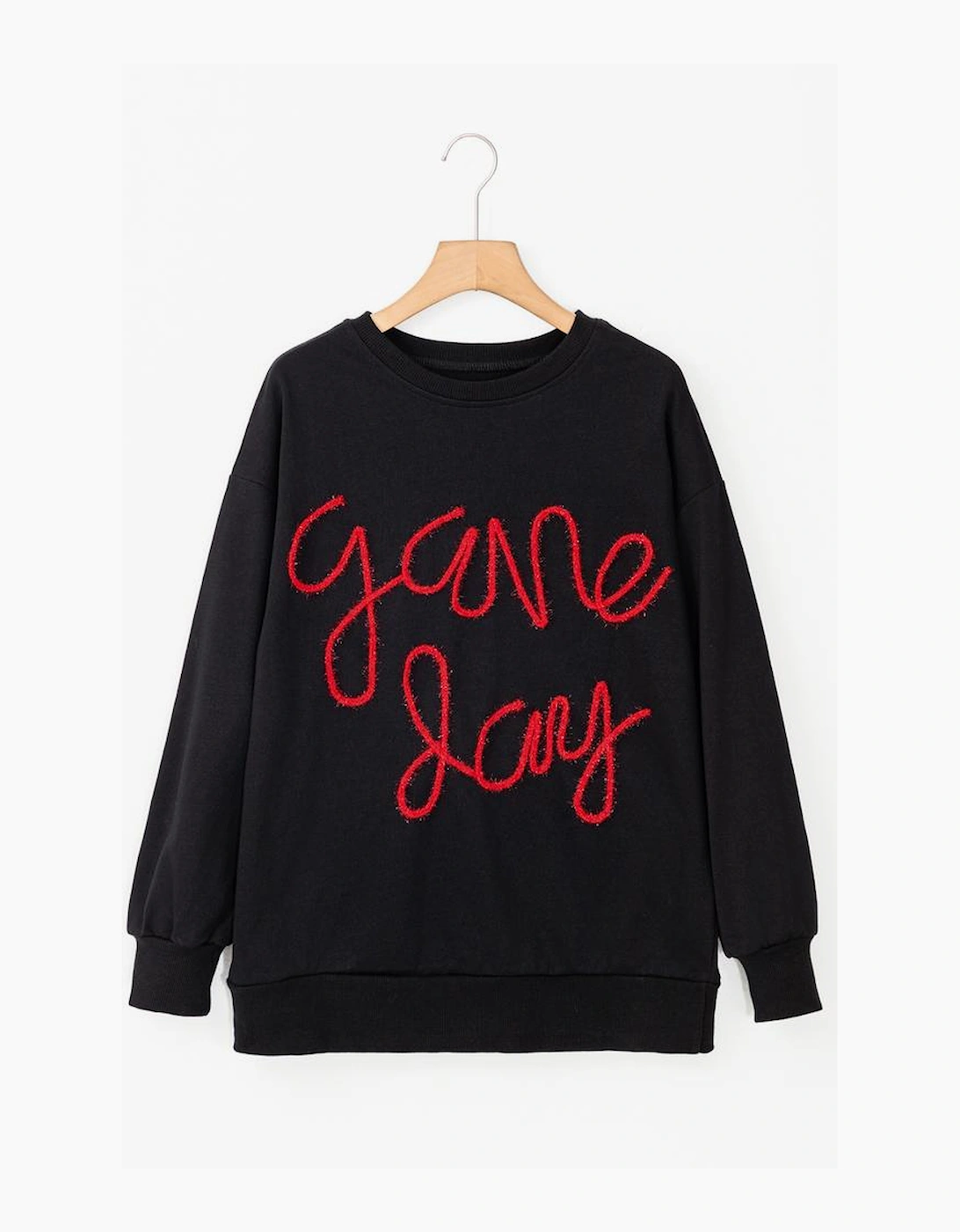 Black Tinsel Game Day Drop Shoulder Graphic Sweatshirt