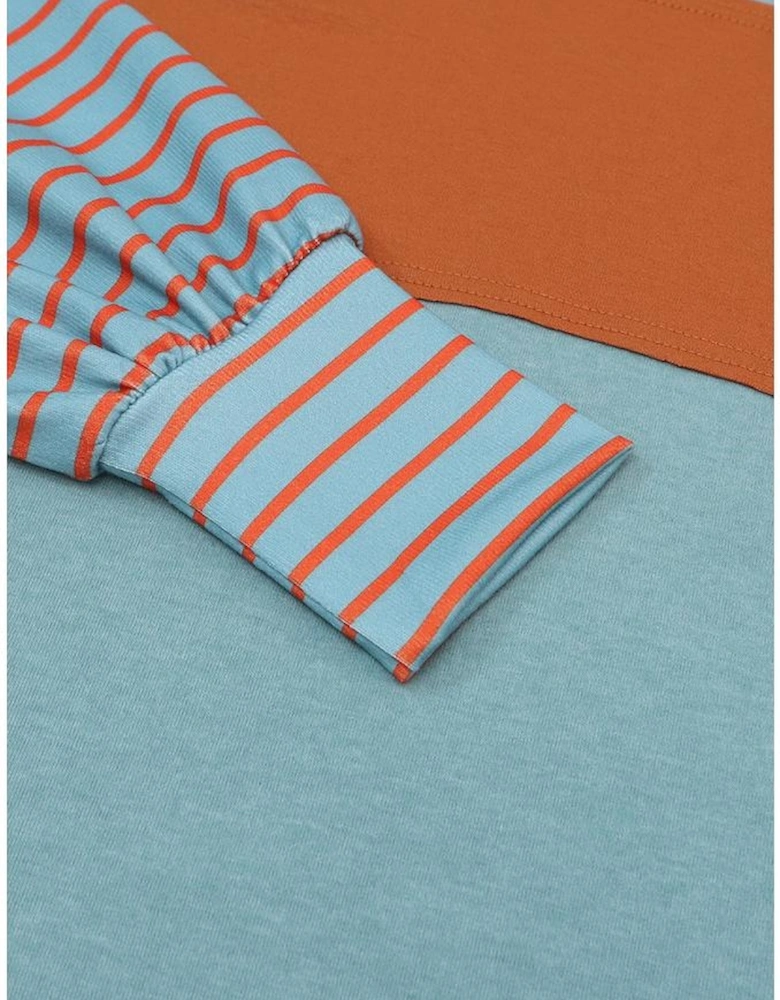 Green Colorblock Striped Bishop Sleeve Top