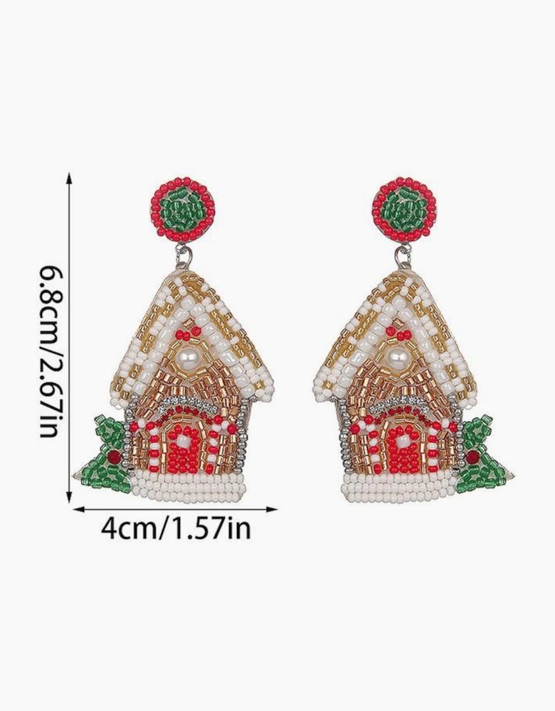 White Christmas Style House Beaded Stud Dangle Earrings