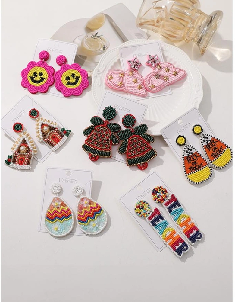 White Christmas Style House Beaded Stud Dangle Earrings