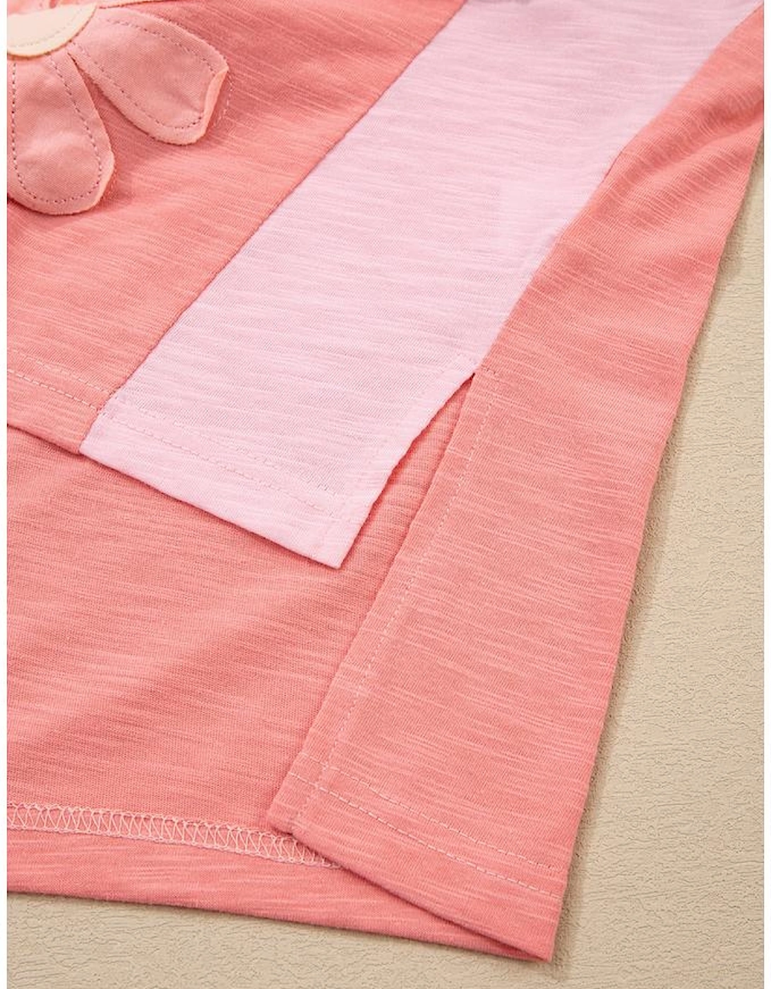 Pink Flower Patched Exposed Seam Bracelet Sleeve Oversized T Shirt