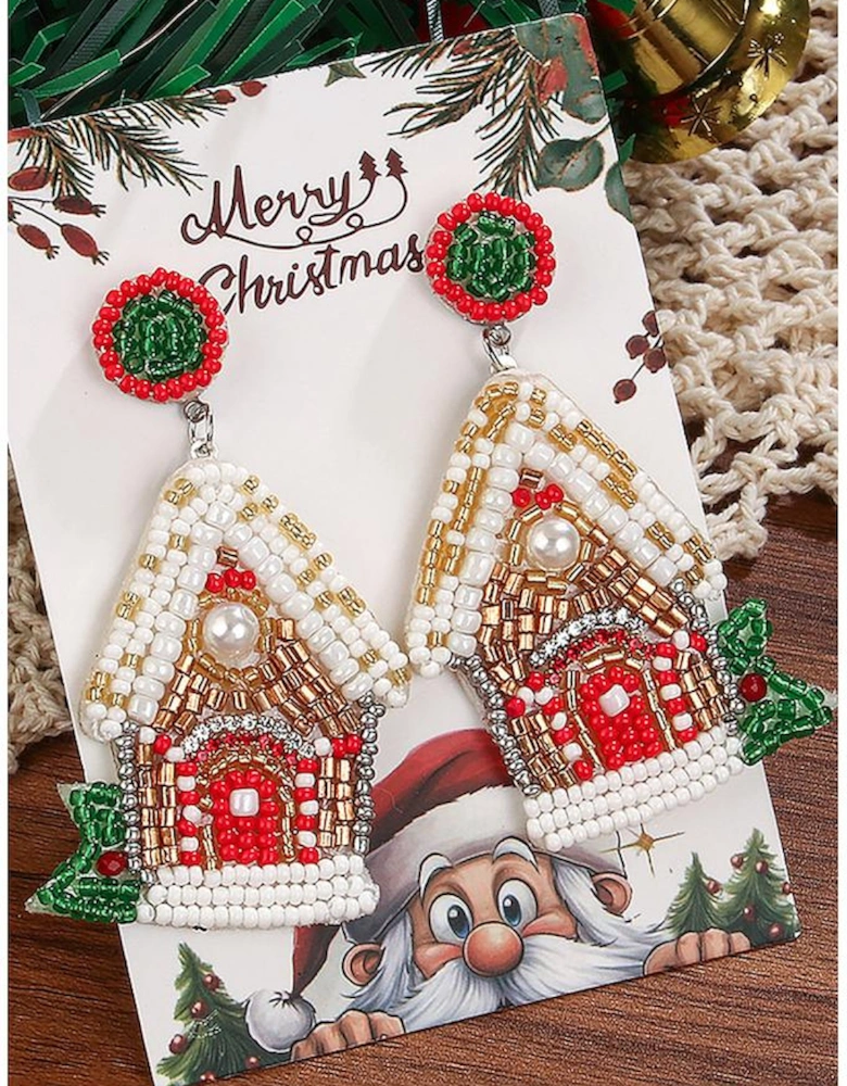 White Christmas Style House Beaded Stud Dangle Earrings