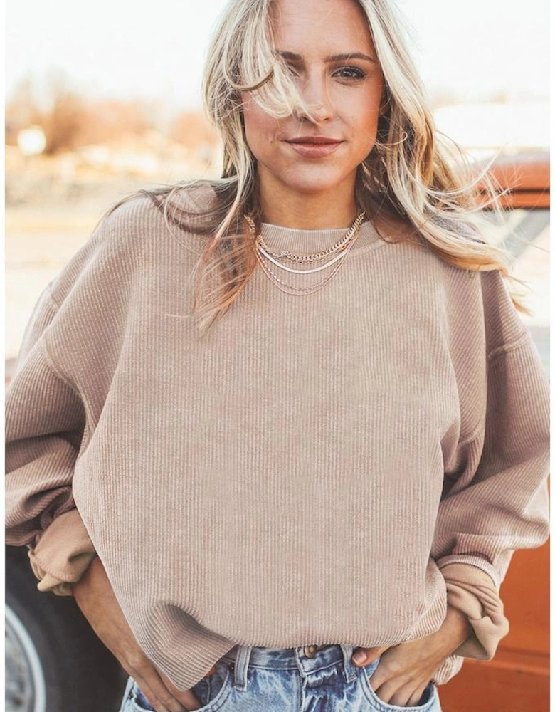 Apricot Ribbed Corded Oversized Sweatshirt